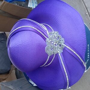 Purple Wide-Brimmed Hat with Silver Embellishments